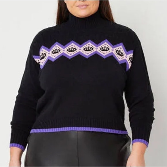 Juicy Couture black & purple mock turtle neck sweater argyle XXL - Picture 1 of 13